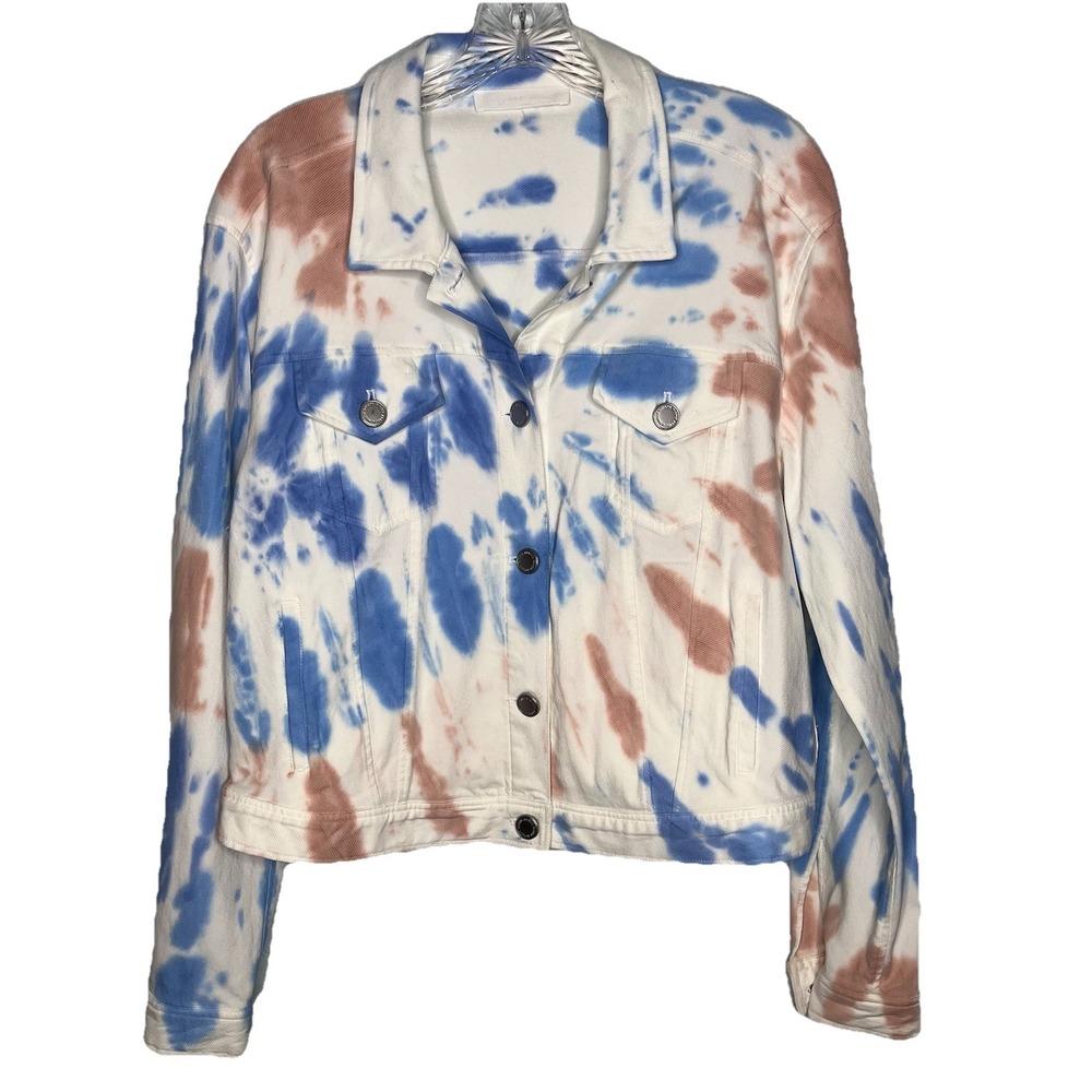 Adyson Parker Ex Boyfriend Trucker  White Denim Jacket L Women's Tie Dye Retro